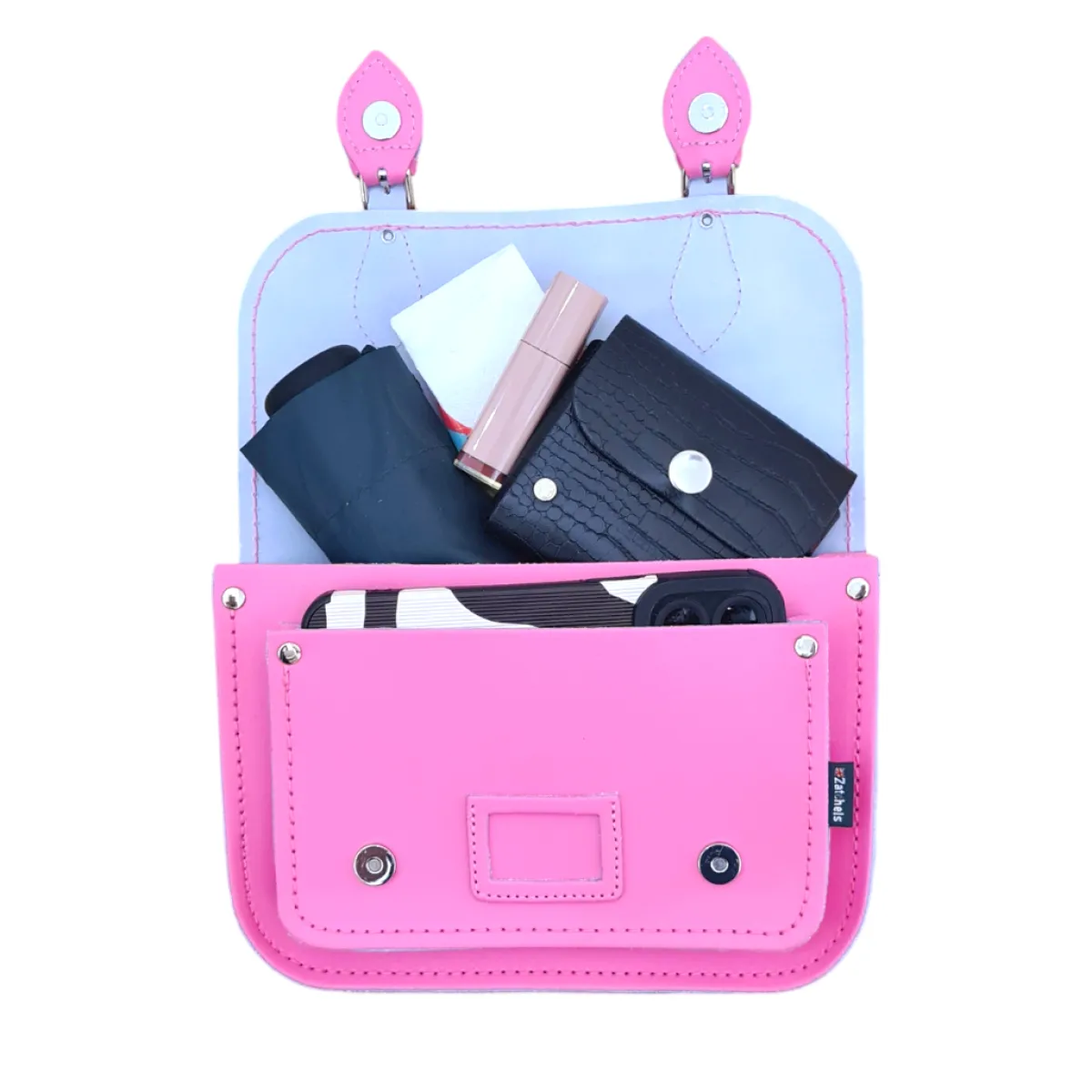 Zatchels Leather Midi Satchel - Hot Fuchsia Pink><noscript><img width=