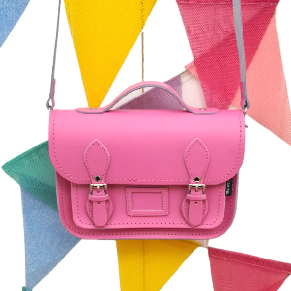 Zatchels Leather Midi Satchel - Hot Fuchsia Pink><noscript><img width=