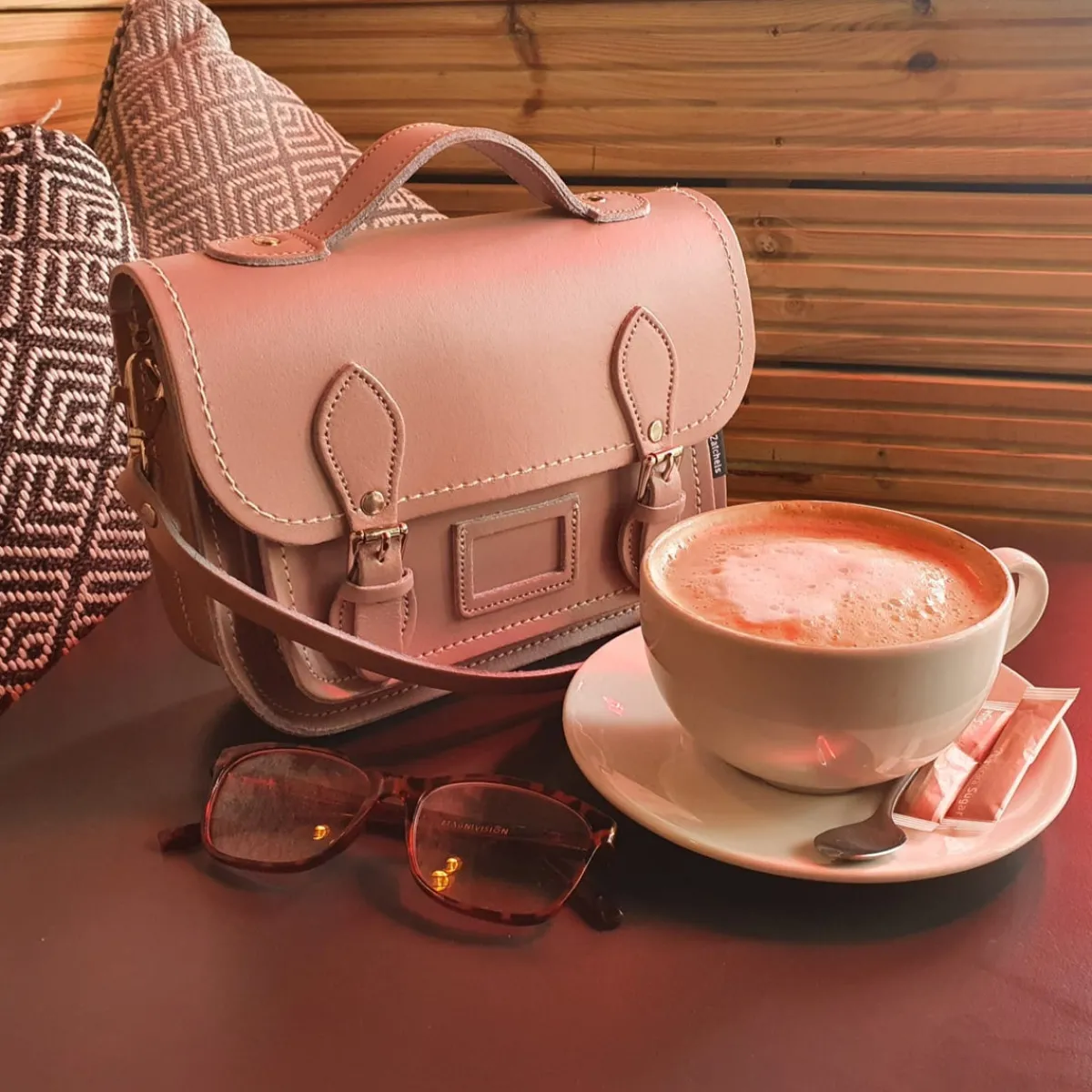 Zatchels Leather Midi Satchel - Iced Coffee><noscript><img width=