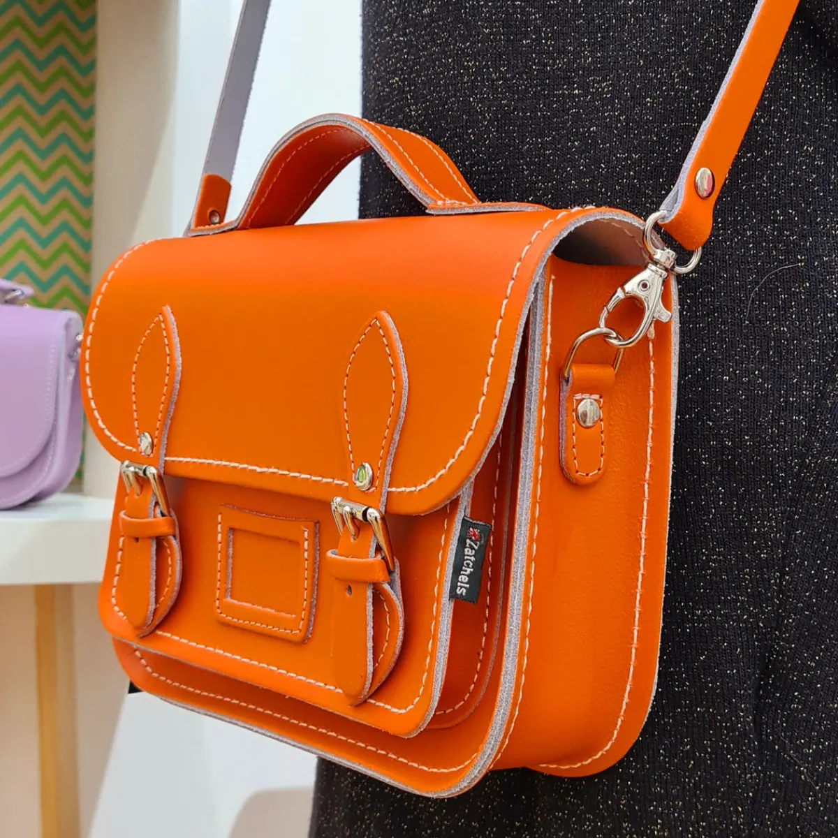 Zatchels Leather Midi Satchel - Orange><noscript><img width=