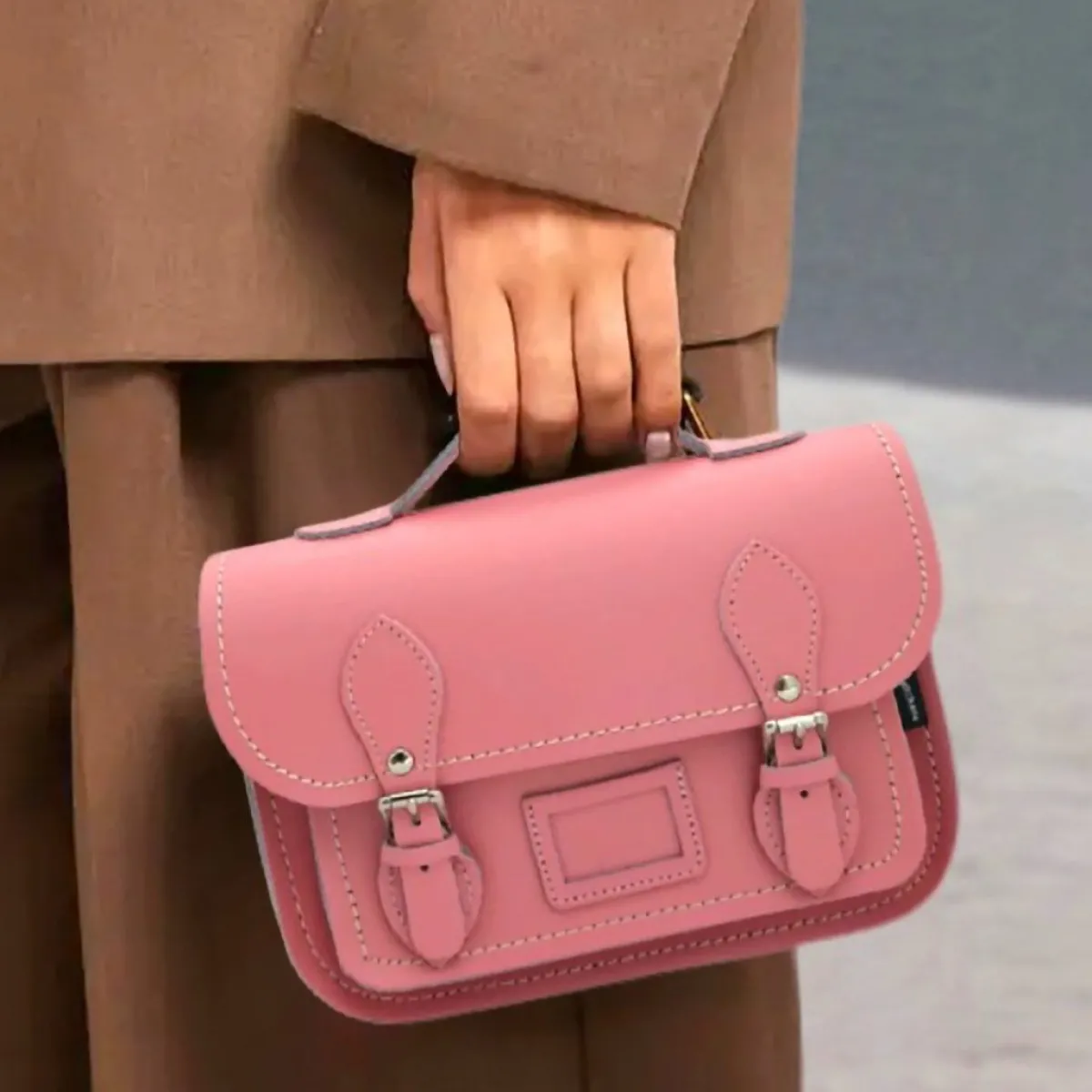 Zatchels Leather Midi Satchel - Pastel Pink><noscript><img width=