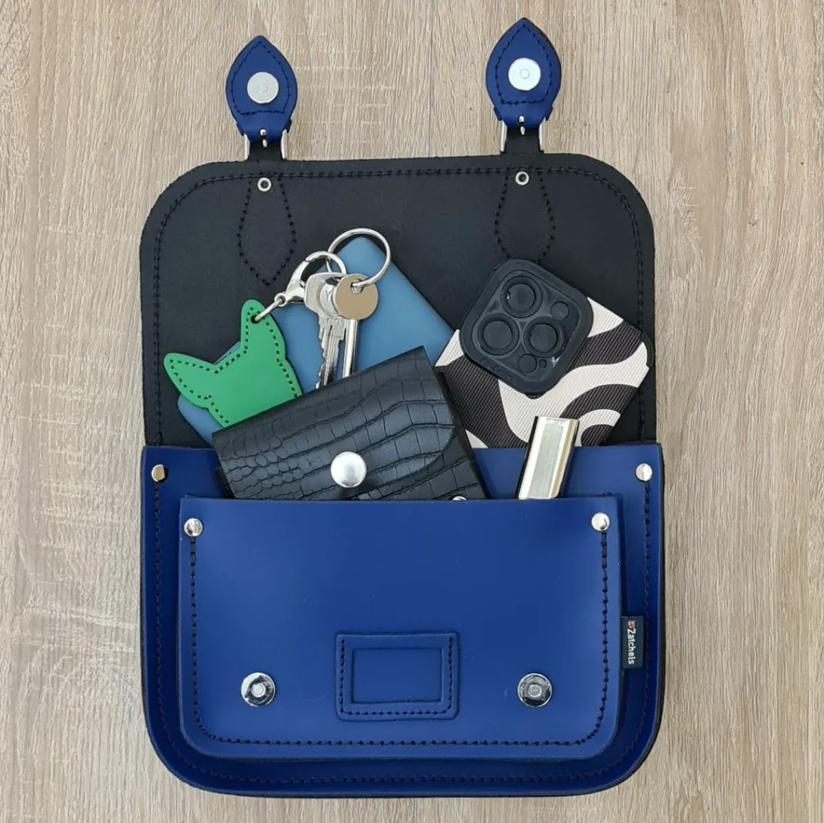 Zatchels Leather Midi Satchel - Royal Blue><noscript><img width=