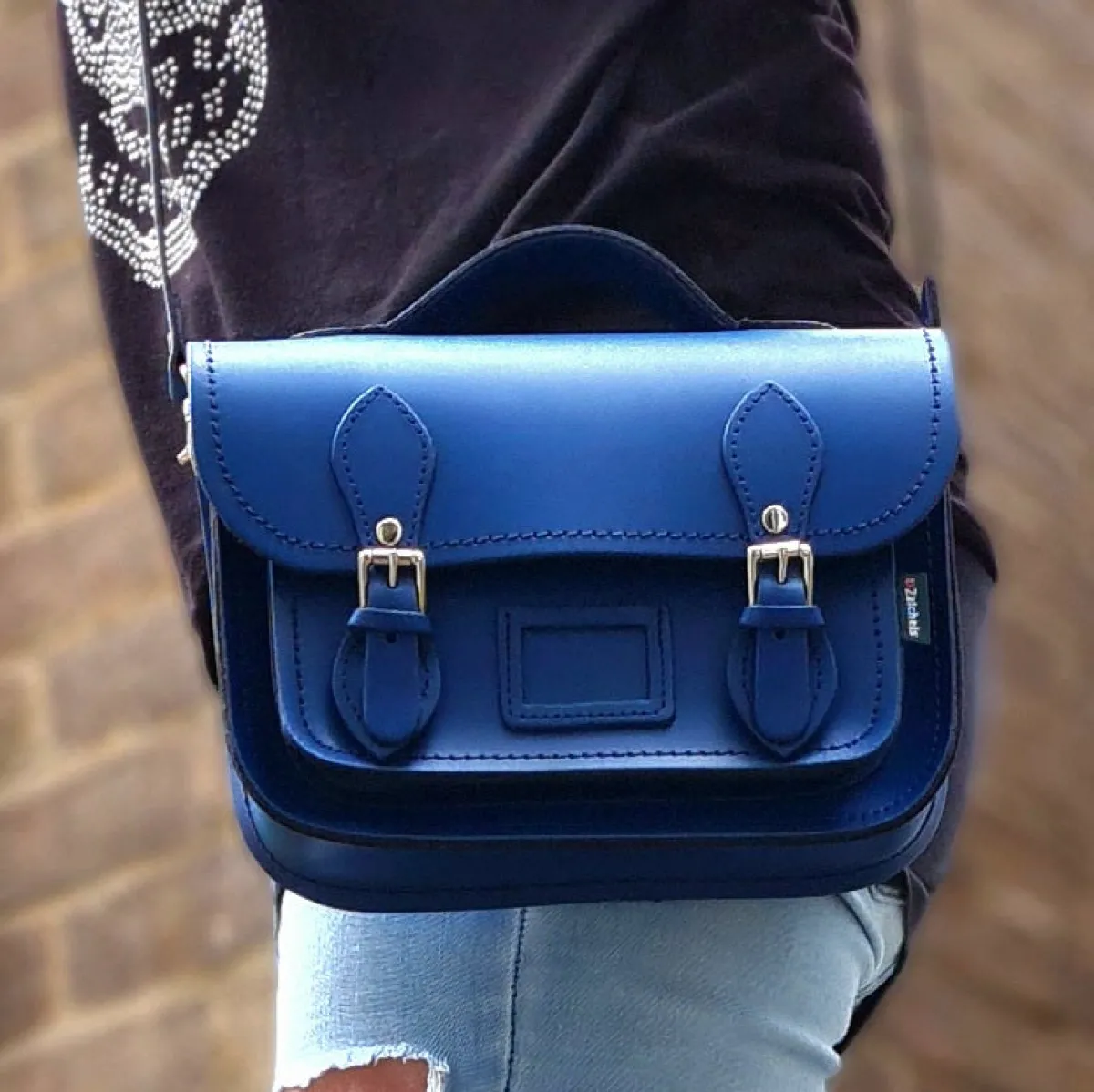 Zatchels Leather Midi Satchel - Royal Blue><noscript><img width=