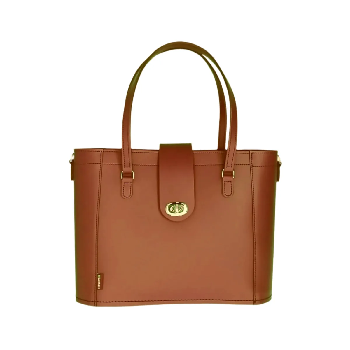 Zatchels Leather Mini Twist Lock Shopper Bag - Chestnut>Women Shoppers And Tote Bags
