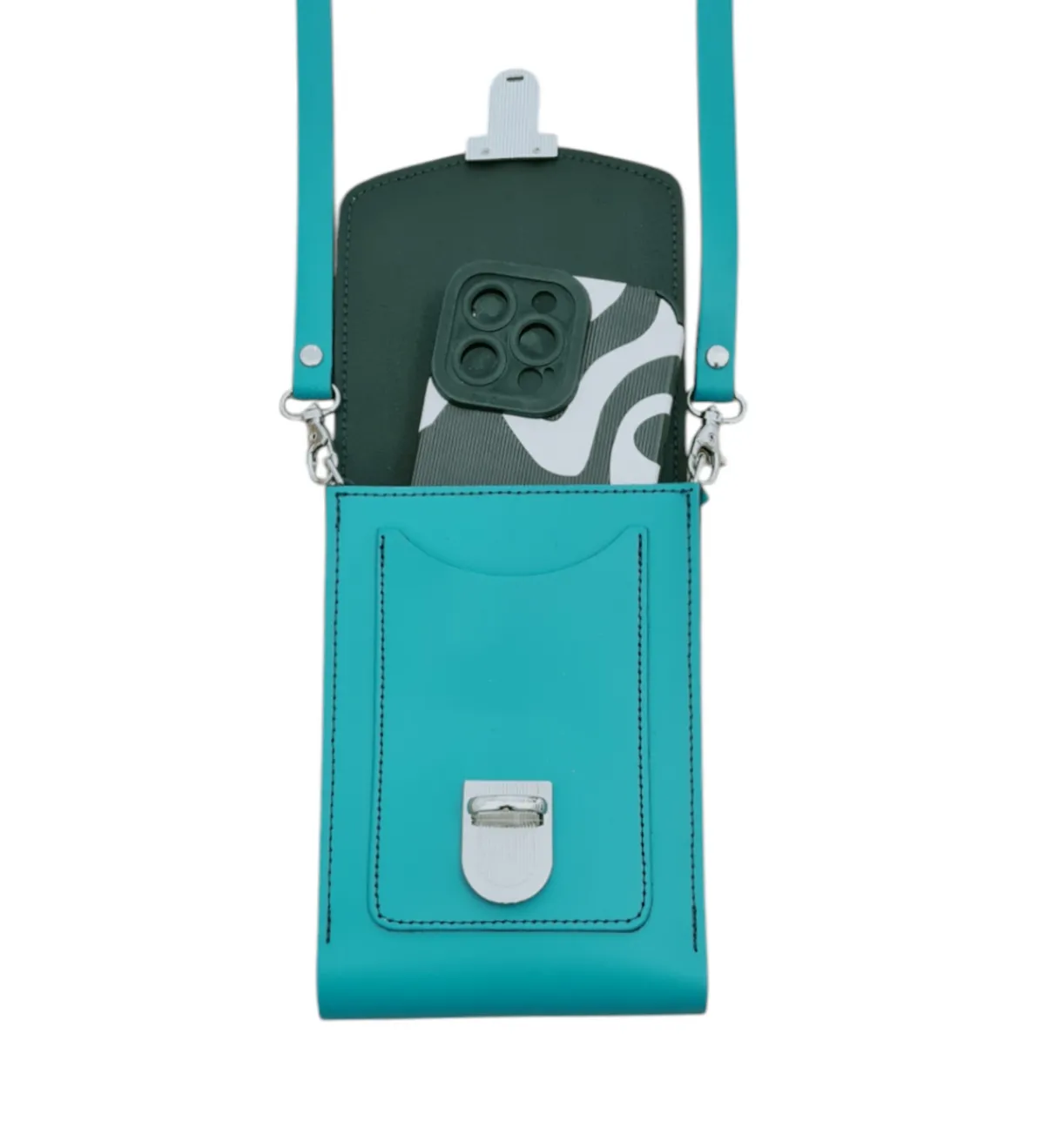 Zatchels Leather Push Lock Crossbody Phone Case - Teal>Women Phone Bags|Cross Body Bags