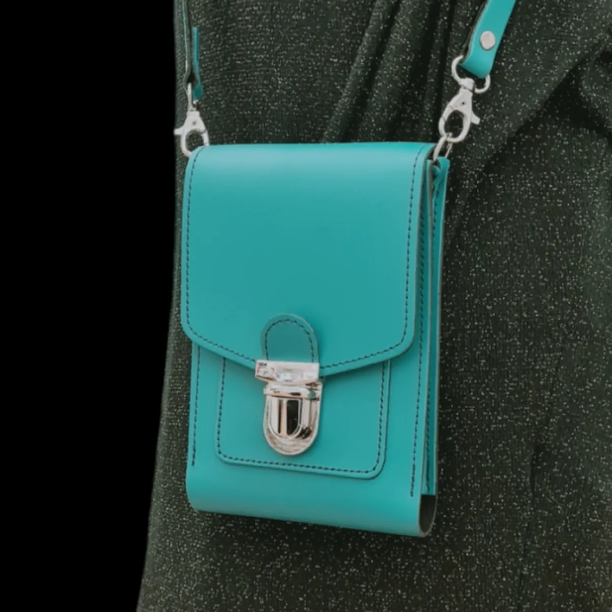 Zatchels Leather Push Lock Crossbody Phone Case - Teal><noscript><img width=