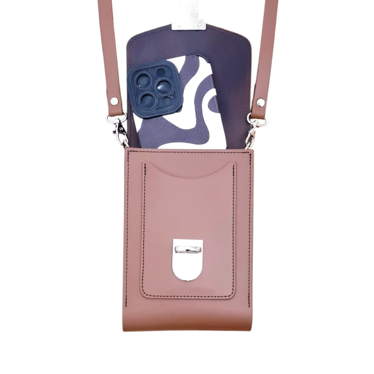 Zatchels Leather Push Lock Crossbody Phone Case - Chestnut><noscript><img width=