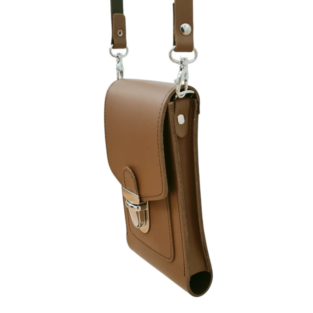 Zatchels Leather Push Lock Crossbody Phone Case - Chestnut><noscript><img width=