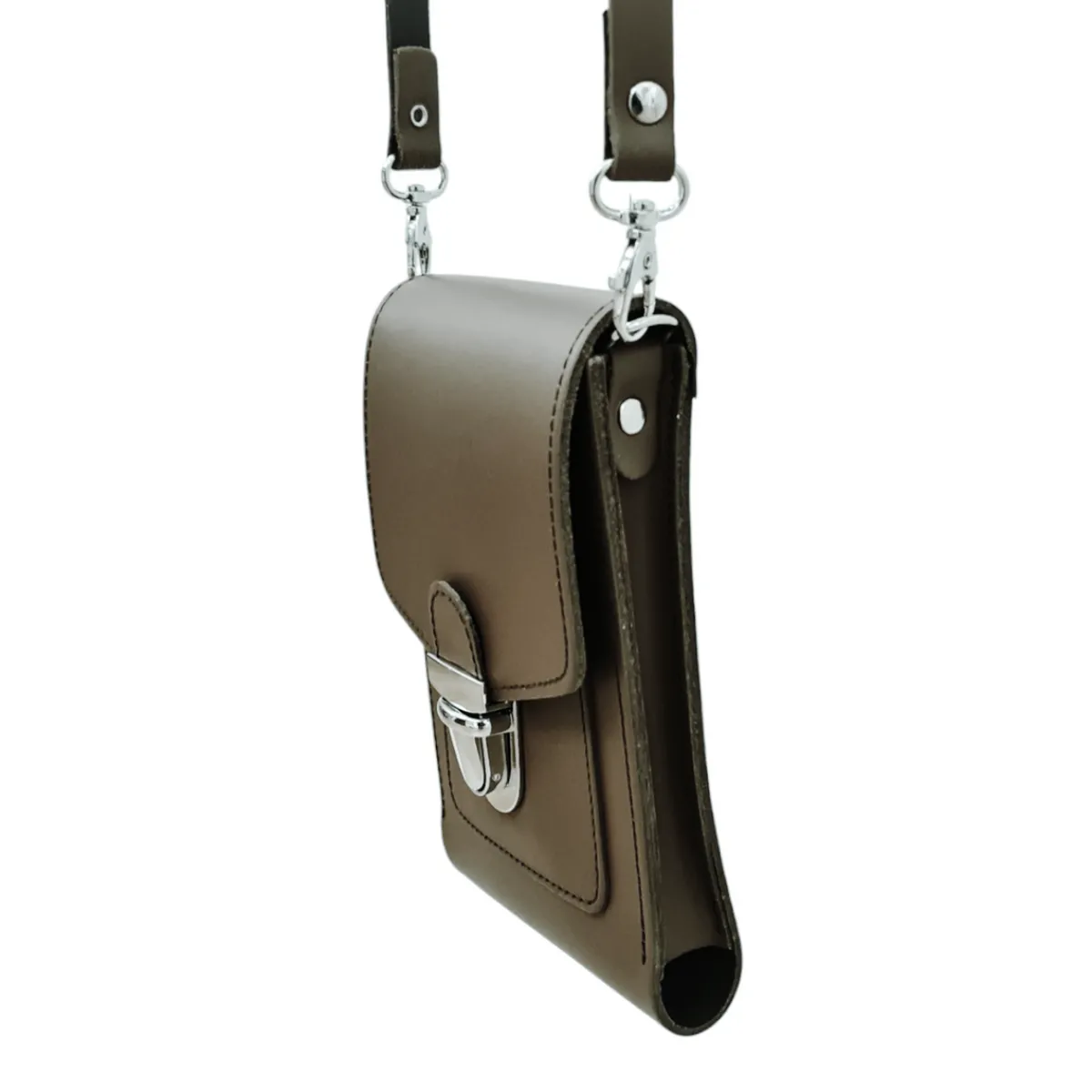 Zatchels Leather Push Lock Crossbody Phone Case - Dark Brown><noscript><img width=