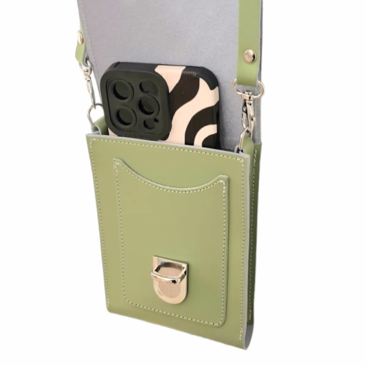 Zatchels Leather PushLock Crossbody Phone Case - Sage Green - In Stock & Ready to Ship><noscript><img width=