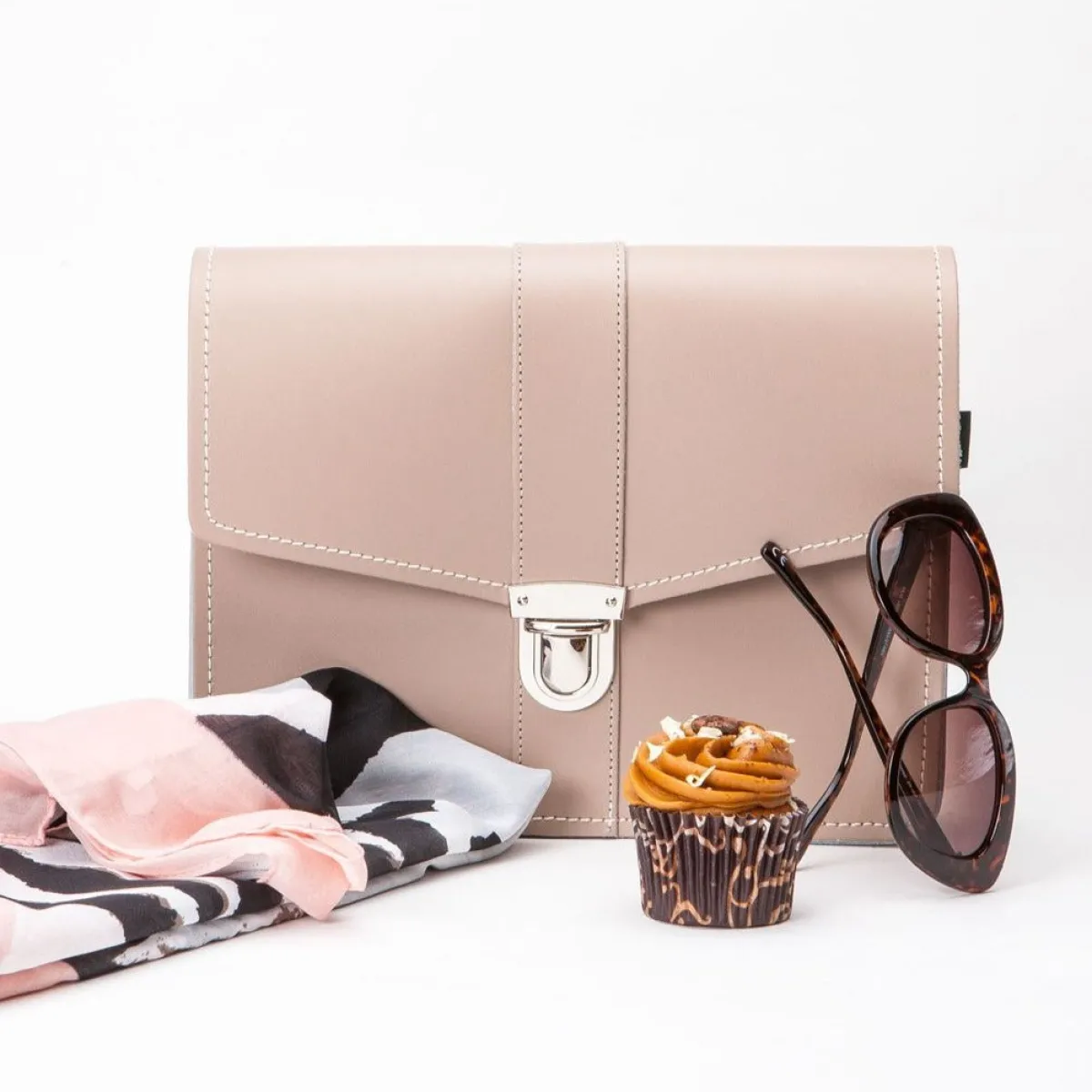 Zatchels Leather Shoulder Bag - Iced Coffee><noscript><img width=