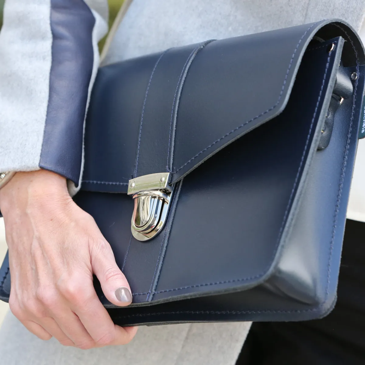 Zatchels Leather Shoulder Bag - Navy><noscript><img width=