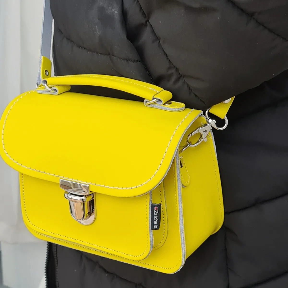 Zatchels Luna Handmade Leather Bag - Daffodil Yellow><noscript><img width=