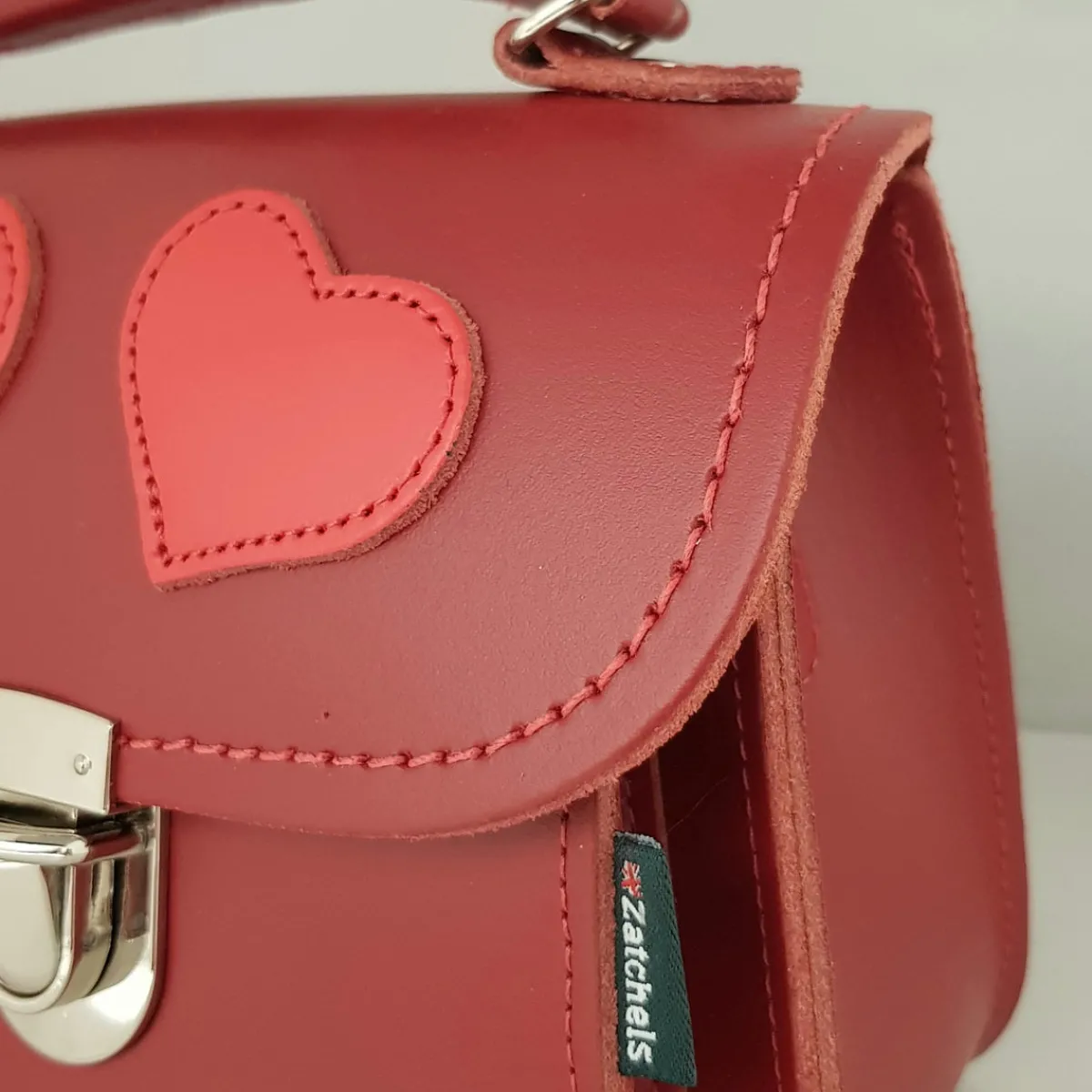 Zatchels Luna Handmade Leather Bag - Love Hearts- Red>Women Small Satchels|Luna