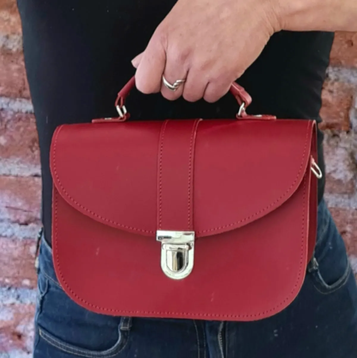 Zatchels Olympia Handmade Leather Bag - Red><noscript><img width=