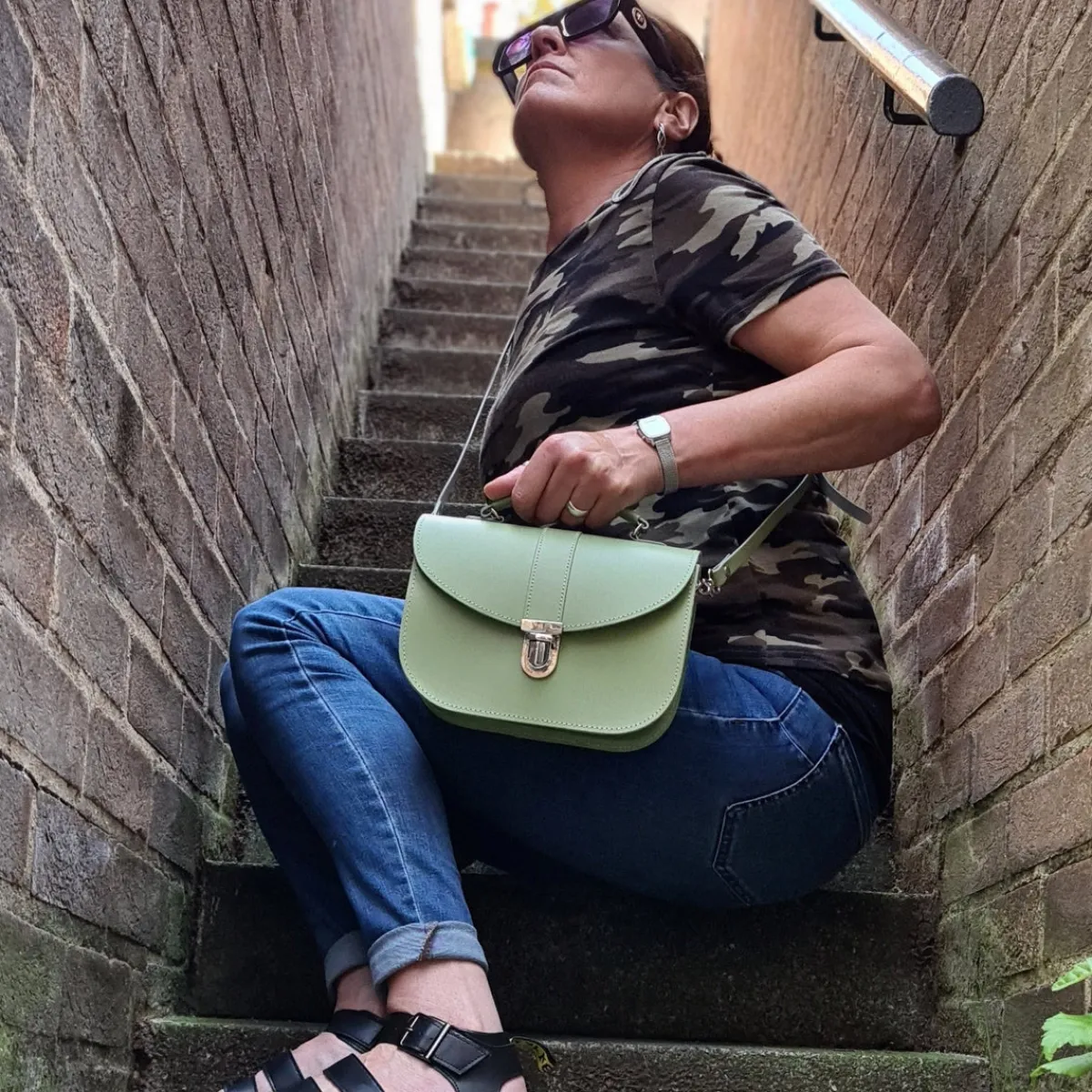 Zatchels Olympia Handmade Leather Bag - Sage Green><noscript><img width=