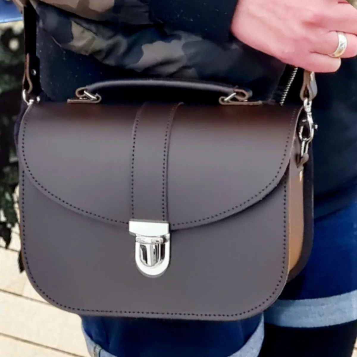 Zatchels Olympia Handmade Leather Bag - Dark Brown><noscript><img width=