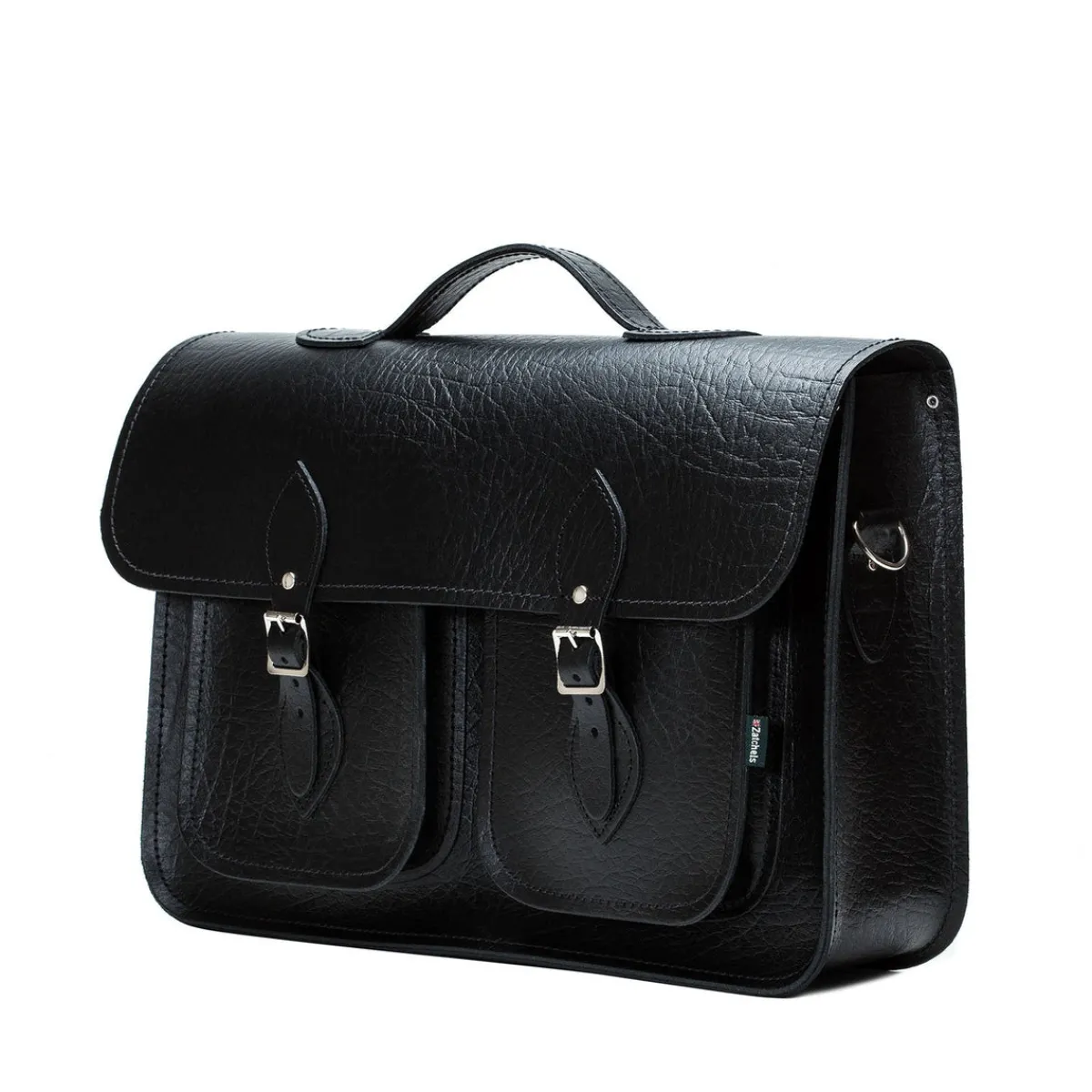 Zatchels Twin Pocket Executive Handmade Leather Satchel - Black> Classic Satchels|Executive Range