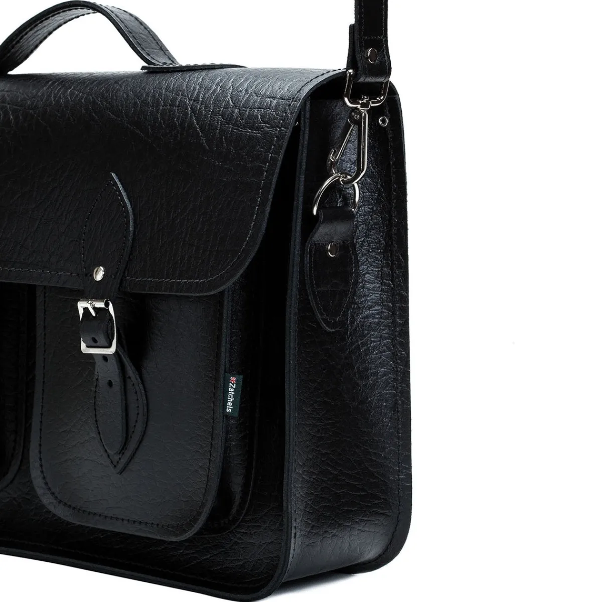 Zatchels Twin Pocket Executive Handmade Leather Satchel - Black><noscript><img width=