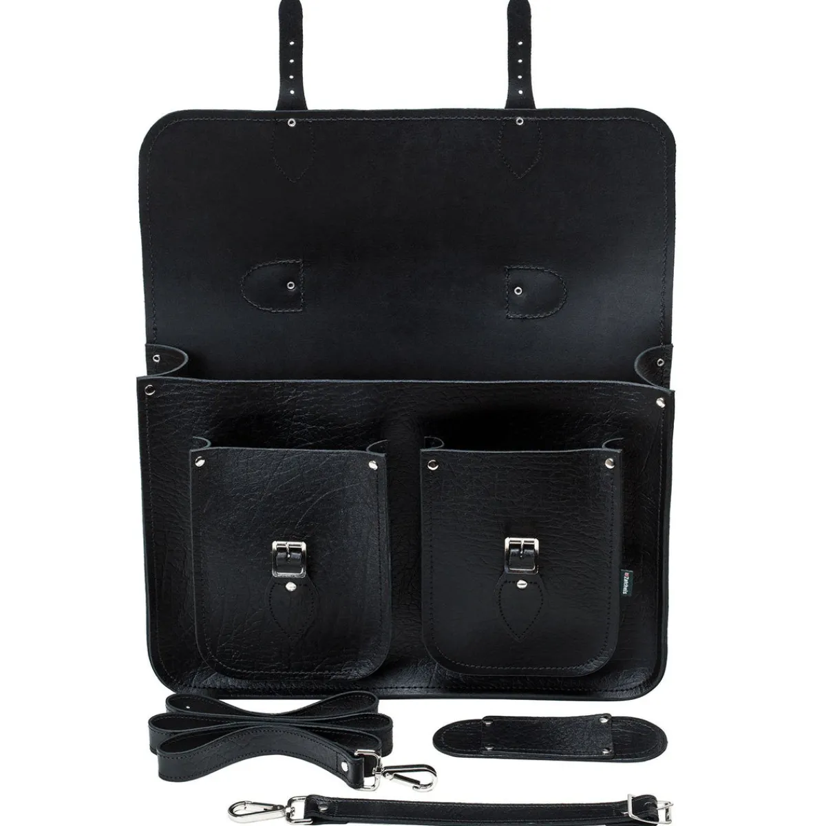 Zatchels Twin Pocket Executive Handmade Leather Satchel - Black><noscript><img width=