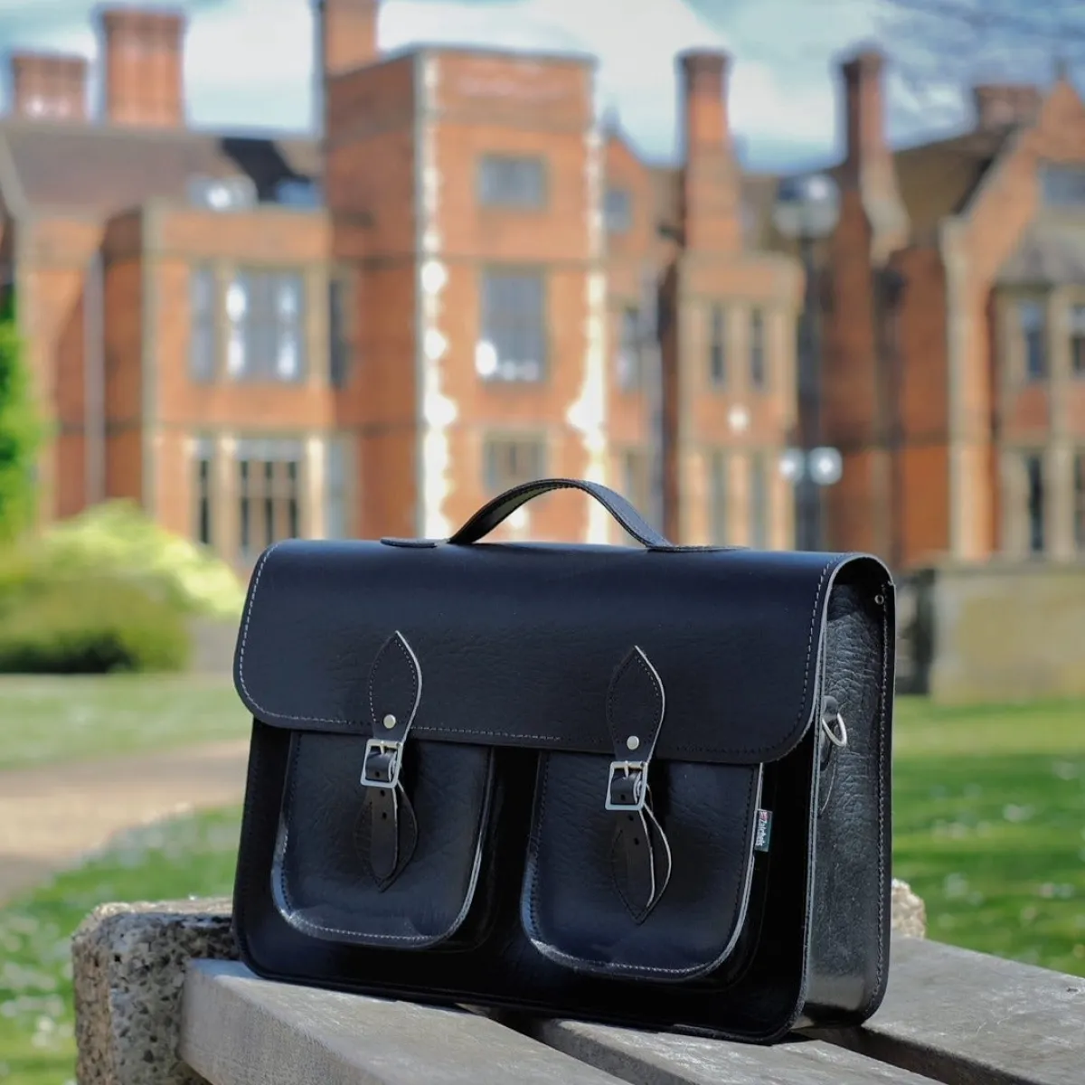 Zatchels Twin Pocket Executive Handmade Leather Satchel - Black><noscript><img width=