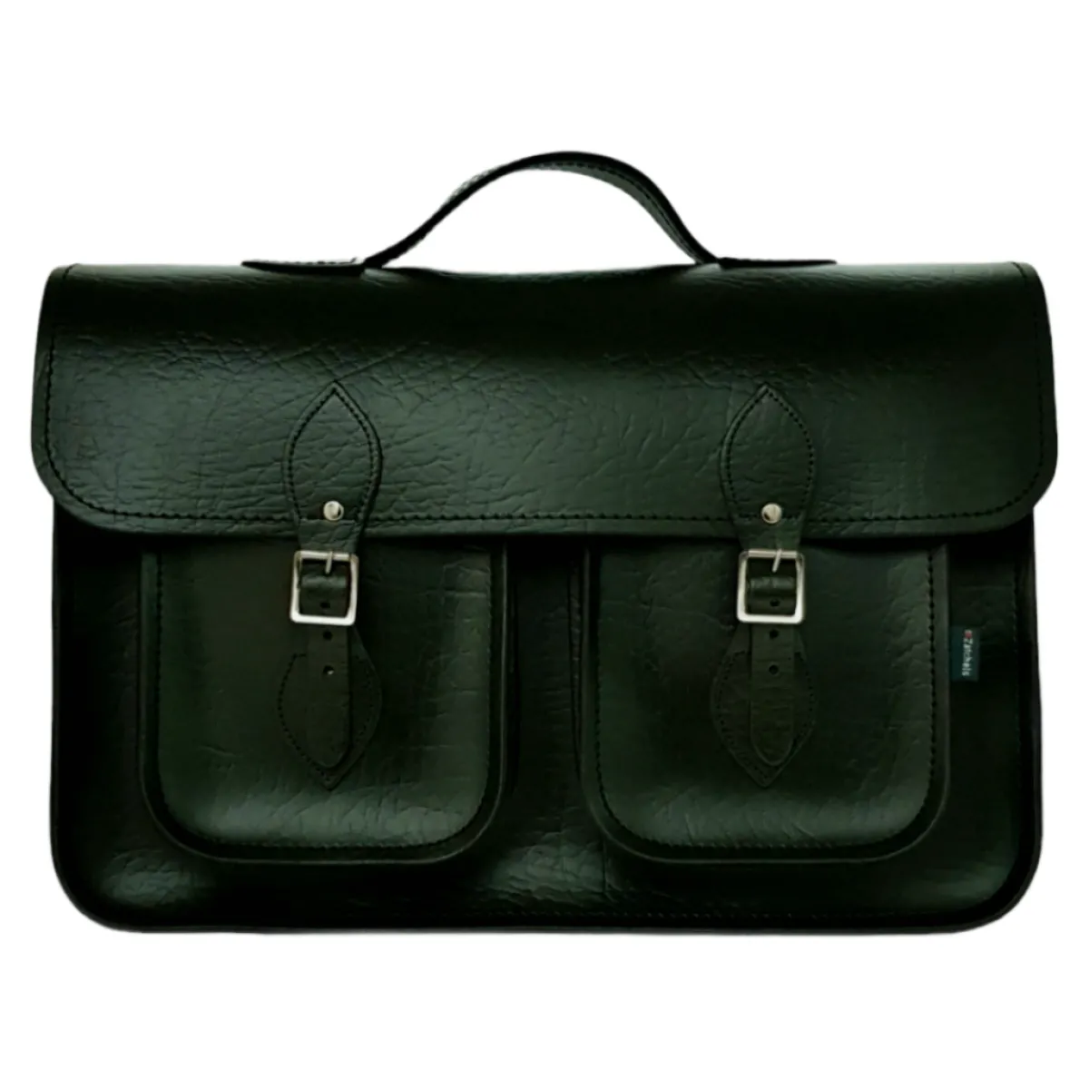 Zatchels Twin Pocket Executive Handmade Leather Satchel - British Racing Green> Classic Satchels|Executive Range