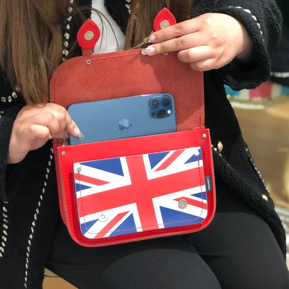 Zatchels Union Jack Midi Satchel - Pillar Box Red><noscript><img width=