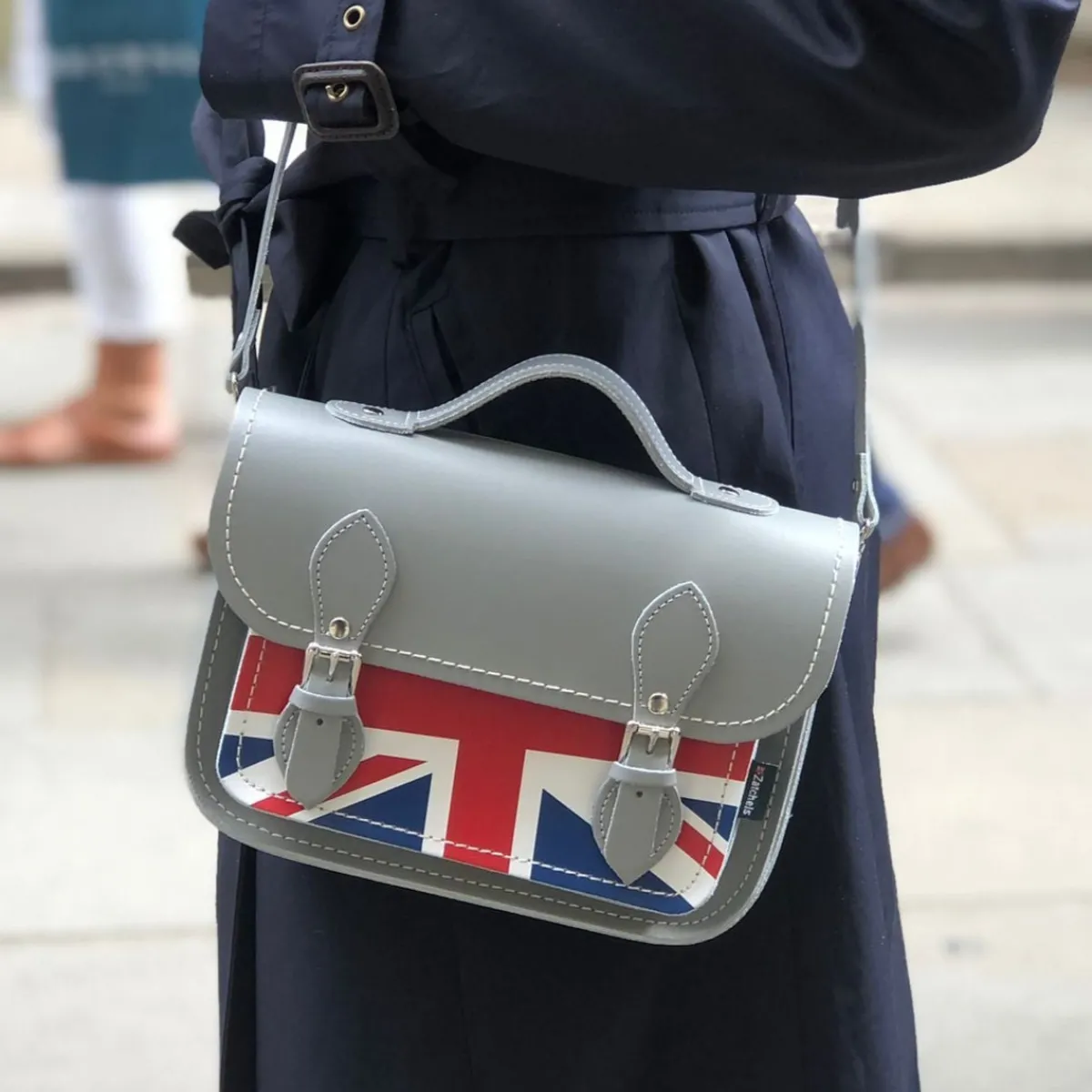 Zatchels Union Jack Midi Satchel - Ghost Grey><noscript><img width=